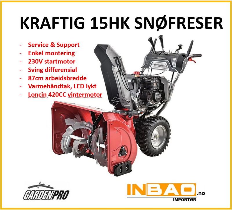 Kraftig 15HK snøfreser - hjuldrevet - 230V el.start 